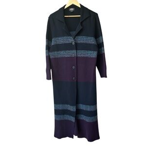 Magic Made in Italy Blue Purple Striped Long Sweater Coat, Oversized Small